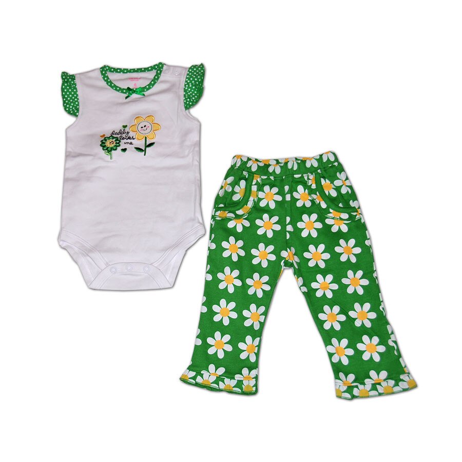 Set 2 piese, Spunky Kids, alb-verde, 6 luni