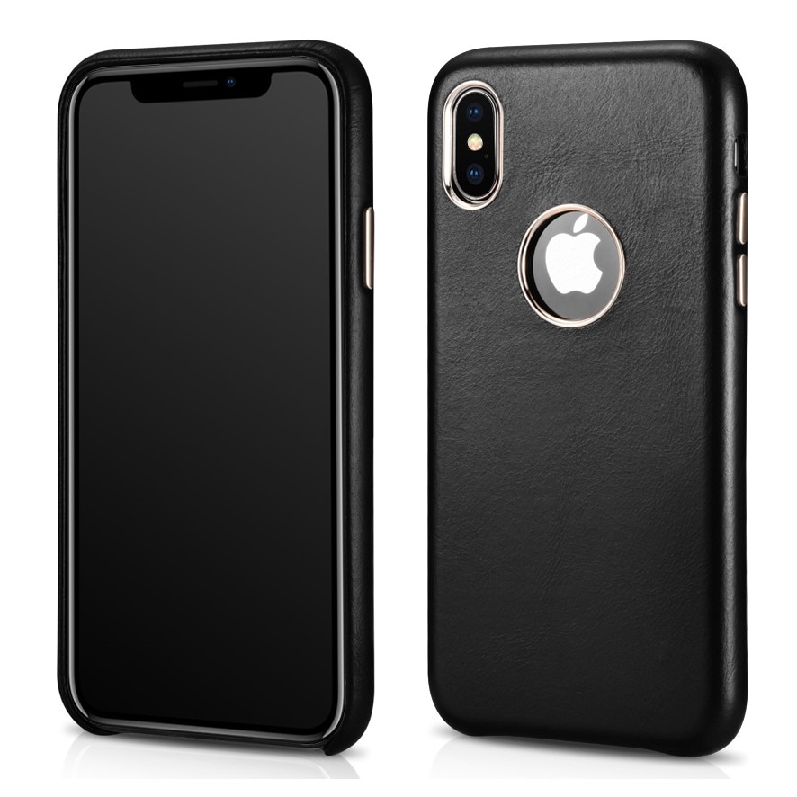 Husa iPhone XS Max, iCarer, slim din piele naturala, tip back cover, culoare Negru