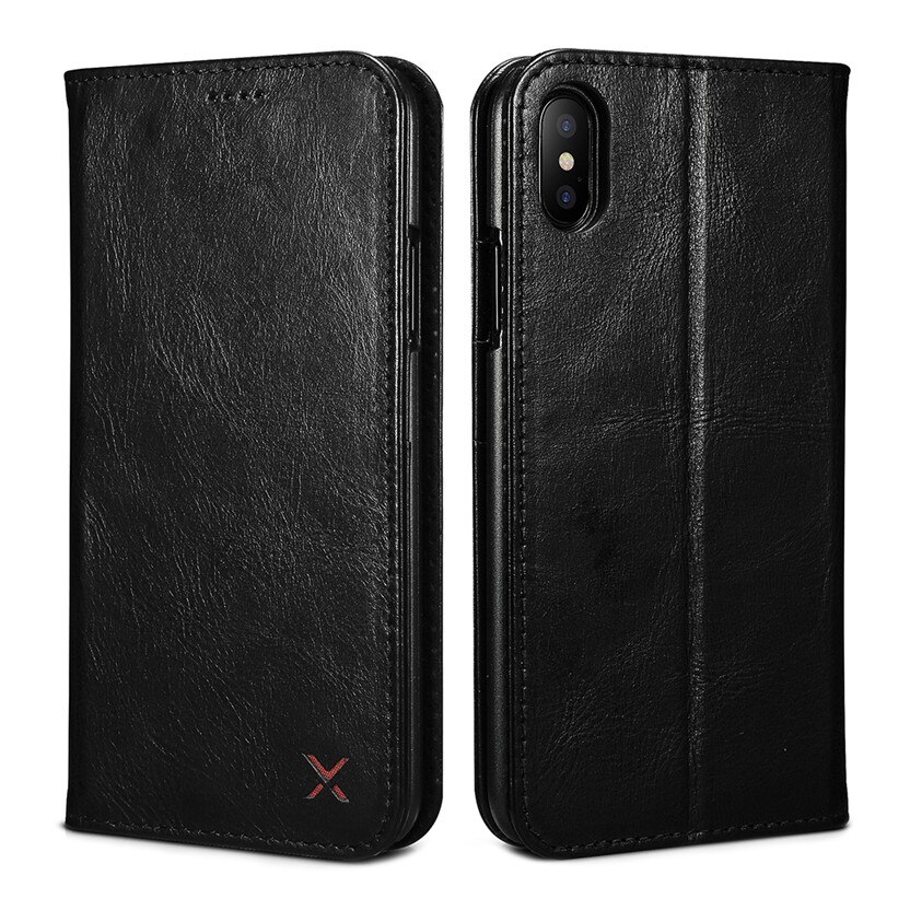 Husa iPhone XS Max, Xoomz by iCarer Wallet, slim din piele, inchidere magnetica, tip carte, culoare Negru