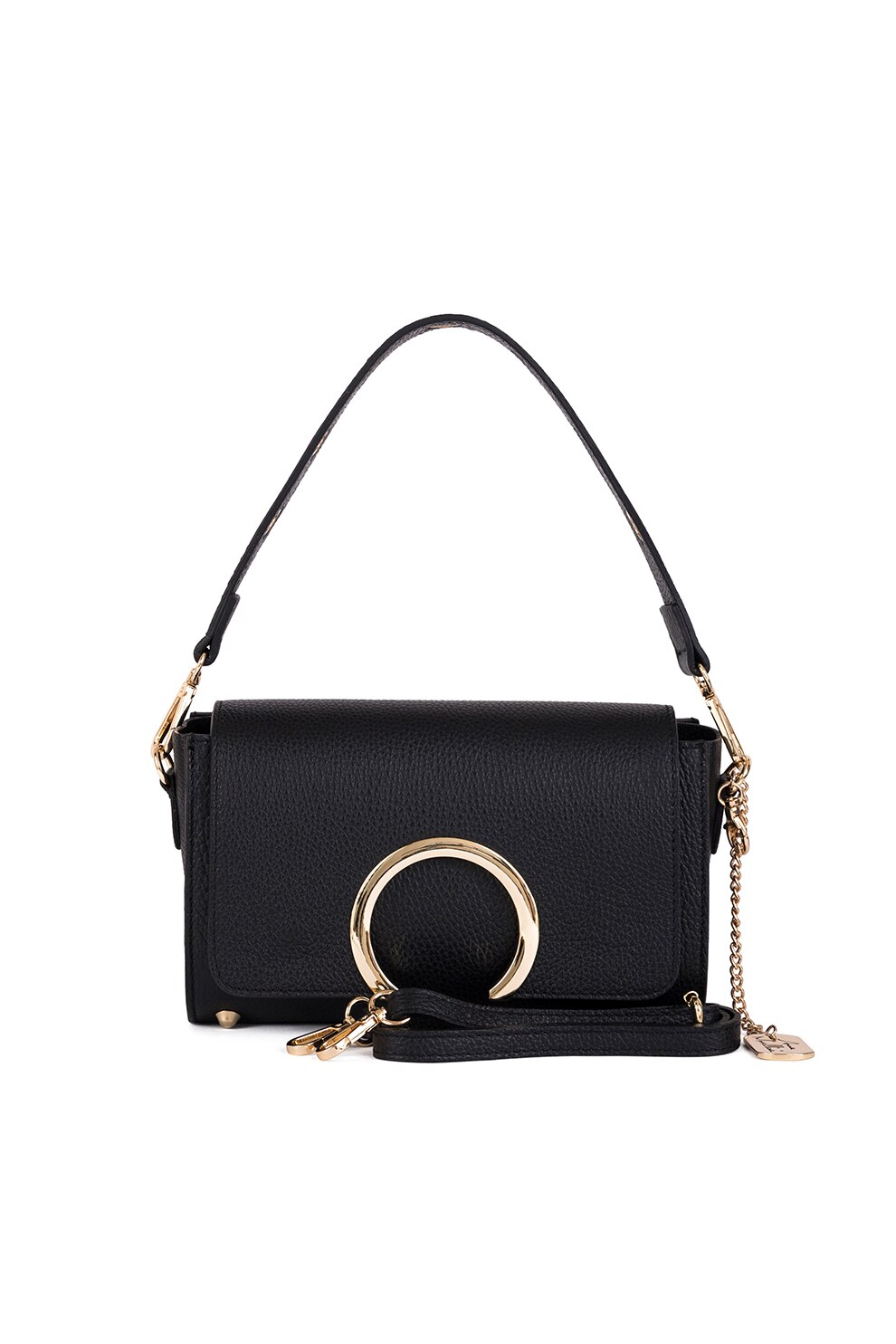 Anna Morellini, Geanta de piele cu bareta pentru umar Giada, Negru