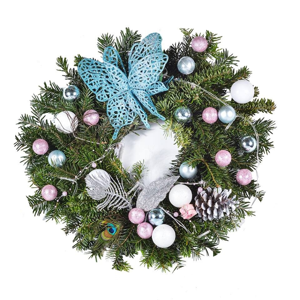 Coronita Brad Natural Camera Copilului Cu Instalatie Roz 40 cm Model Unicat