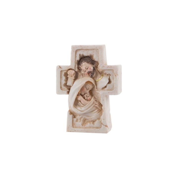 Keresztbe faragott díszszobrocska, Cadouridiversity, gyanta anyagú, fehér/arany