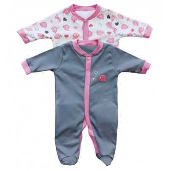 Set 2 bucati salopeta cu maneca lunga Pink Elephant 12-18 luni Set 2 bucati salopeta cu maneca lunga Pink Elephant 12-18 luni