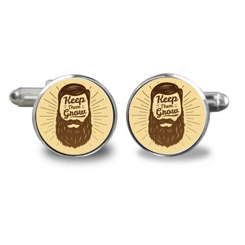 Butoni de camasa personalizati cu Beard Man, argintii, diametrul 16 mm