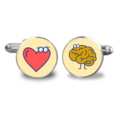 Butoni de camasa personalizati Heart vs Brain, 16 mm, argintii