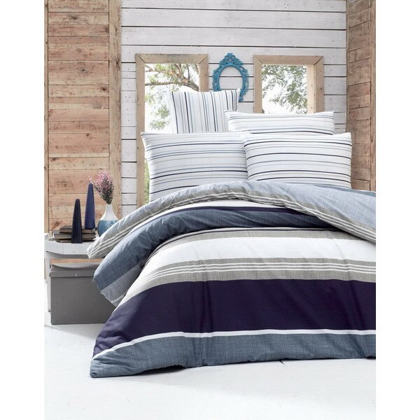 Lenjerie pentru pat dublu bumbac, Valentini Bianco, VKR- Stripes Blue