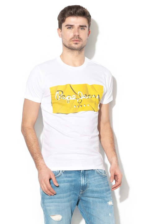 Pepe Jeans London, Raury szűk fazonú logómintás póló, Fehér