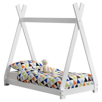 Pat copii Indira 1, en.casa,148 x 76 x 140 cm, material design lemn de brad, alb mat Pat copii Indira 1, en.casa,148 x 76 x 140 cm, material design lemn de brad, alb mat