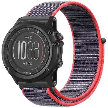 Curea ceas Smartwatch Garmin Fenix 5, 22 mm iUni Soft Nylon Sport, Purple-Electric Pink