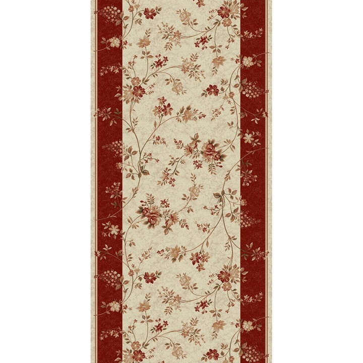 Delta Carpet Traversa Lotos 551 szőnyeg, 60x300 cm, 1800 gr / mp, krémszínű / piros