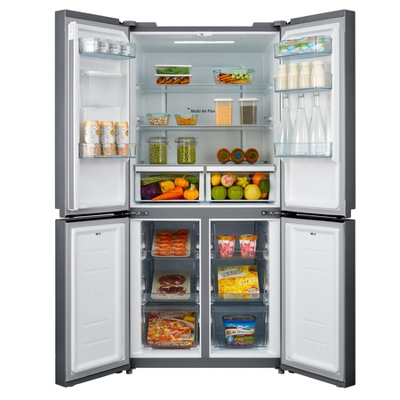 Side by Side Midea HQ-627WENW, 469l, Clasa A+, Total No Frost, Dozator Apa, H 177.5cm, Inox