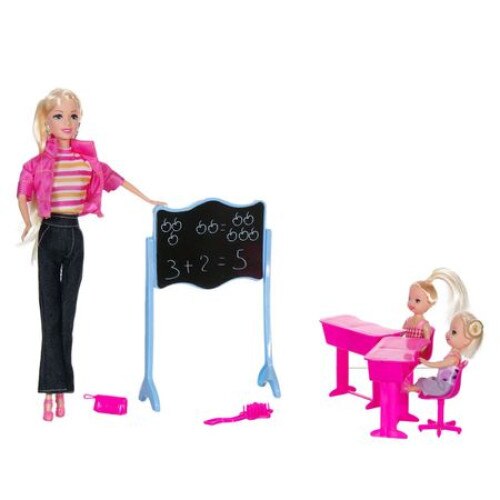 Profesoara Papusa cu doua eleve in sala de clasa + tabla , ATS , pentru fetite