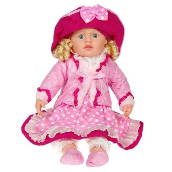 Papusa bebelus retro Roz cu par lung blond cu bucle , 60 cm , ATS Papusa bebelus retro Roz cu par lung blond cu bucle , 60 cm , ATS