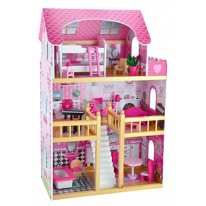 Casuta din lemn pentru papusi Basia, 3 etaje, 9+, Multicolor