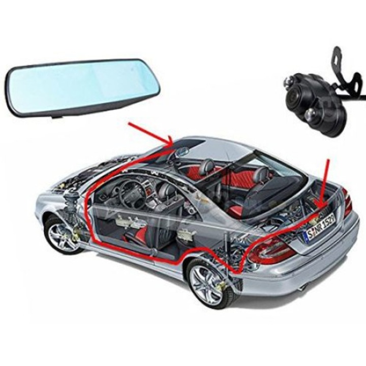 Oglinda cu camera auto DVR, dubla(fata/spate), FullHD 1080p, Display 4,3