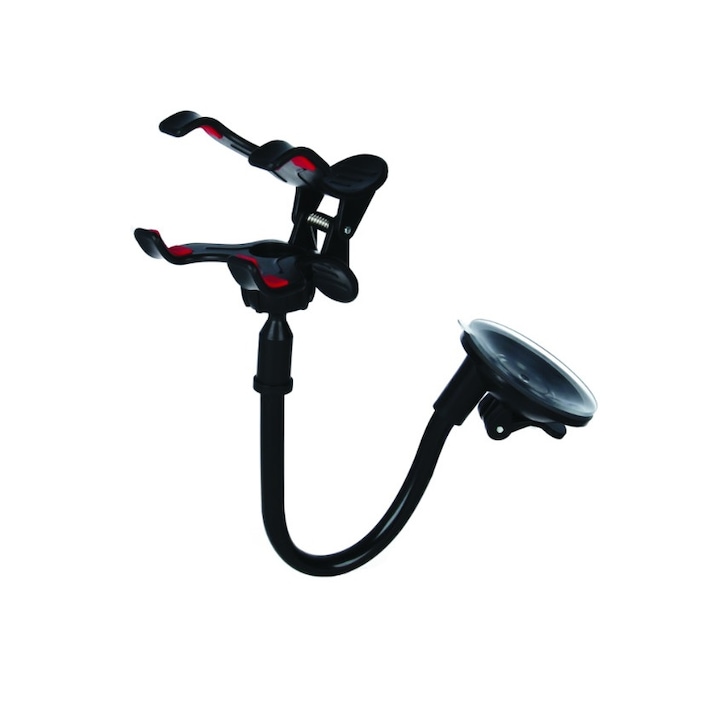 Suport auto cu ventuza si picior flexibil, cleste prindere telefon pana la 5.5 inch, negru, BBL598