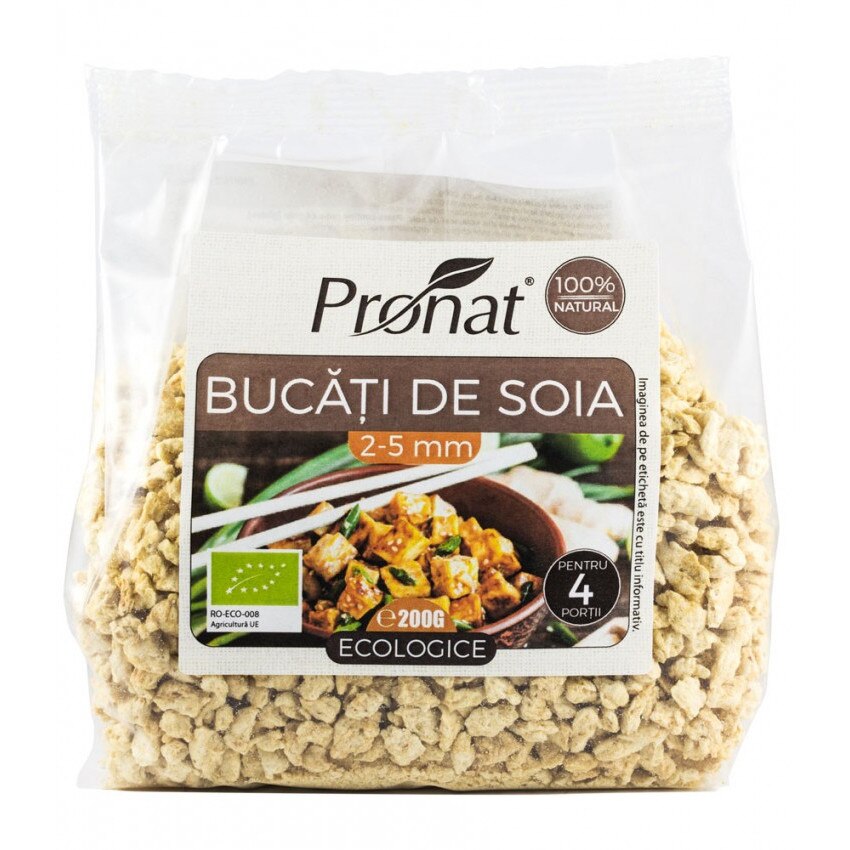 Bucati de soia BIO, 2-5mm, Pronat - 200g