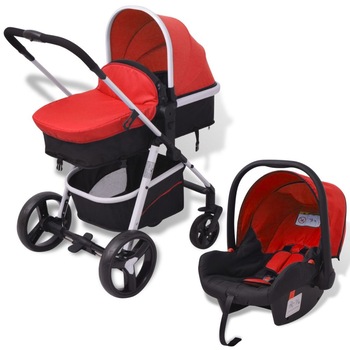 Carucior 3 in 1 pentru copii, vidaXL, Rosu si negru Carucior 3 in 1 pentru copii, vidaXL, Rosu si negru