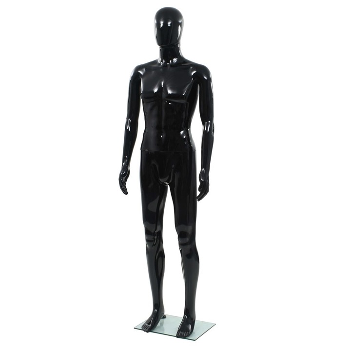 Corp manechin masculin cu suport din sticla, vidaXL, Polipropilena, Negru, 185 cm