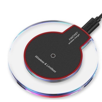 Incarcator wireless Qi Edman W10, pad pentru birou, alb-transparent, pentru Iphone Samsung Huawei LG, cablu micro USB inclus Incarcator wireless Qi Edman W10, pad pentru birou, alb-transparent, pentru Iphone Samsung Huawei LG, cablu micro USB inclus