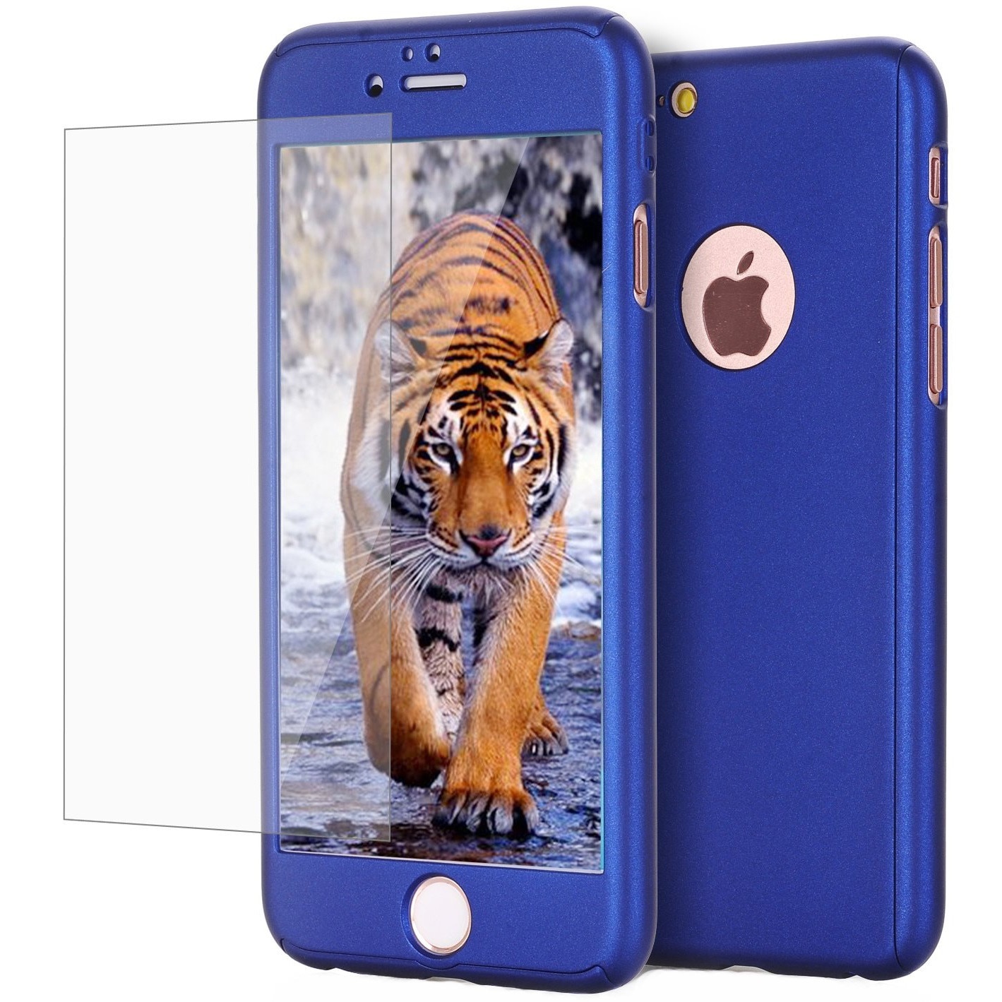 Husa Full Cover 360° (fata + spate + folie sticla) pentru iPhone 6, Albastru
