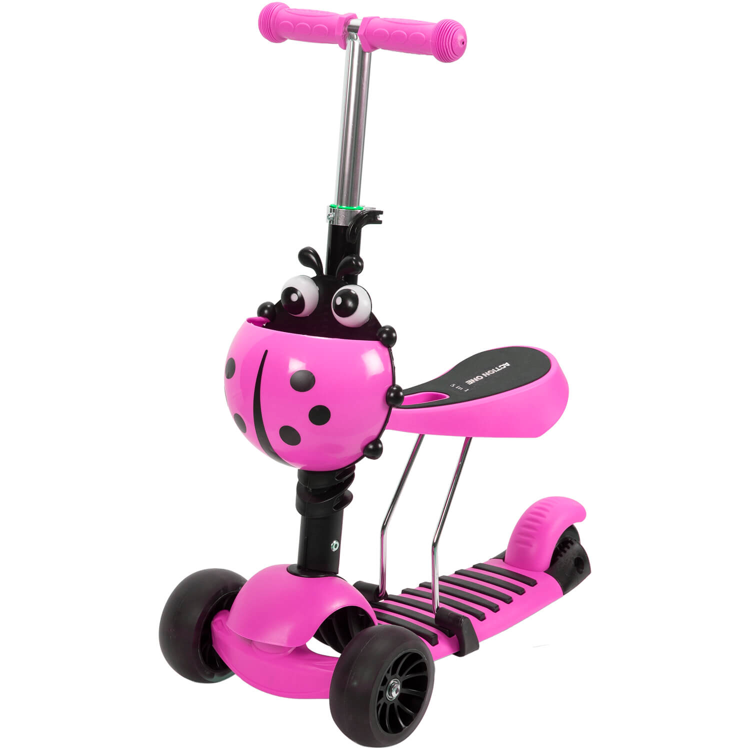 Trotineta Action One Big Wheels 3 IN 1 cu roti luminoase si late Roz