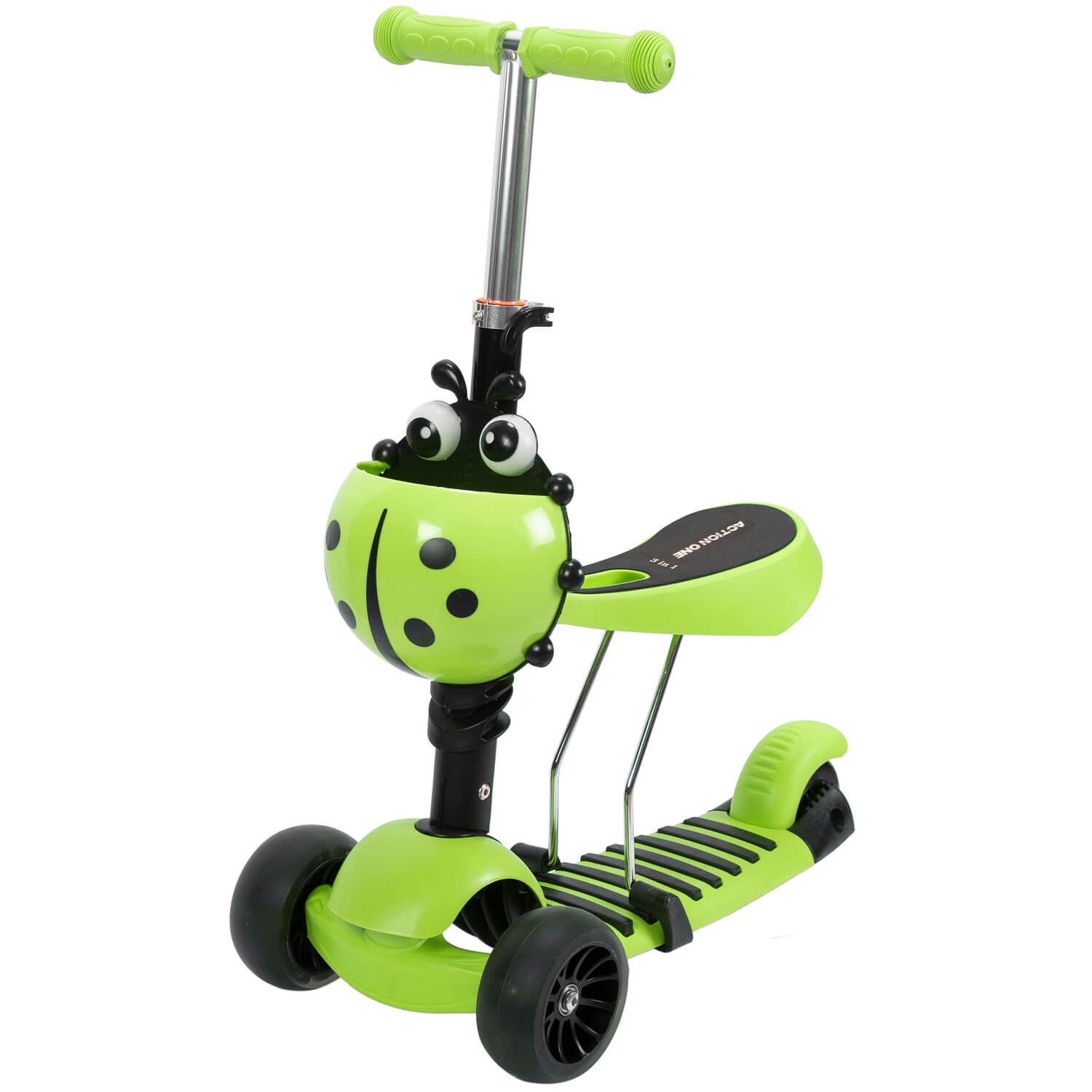Trotineta Action One Big Wheels 3 IN 1 cu roti luminoase si late Verde