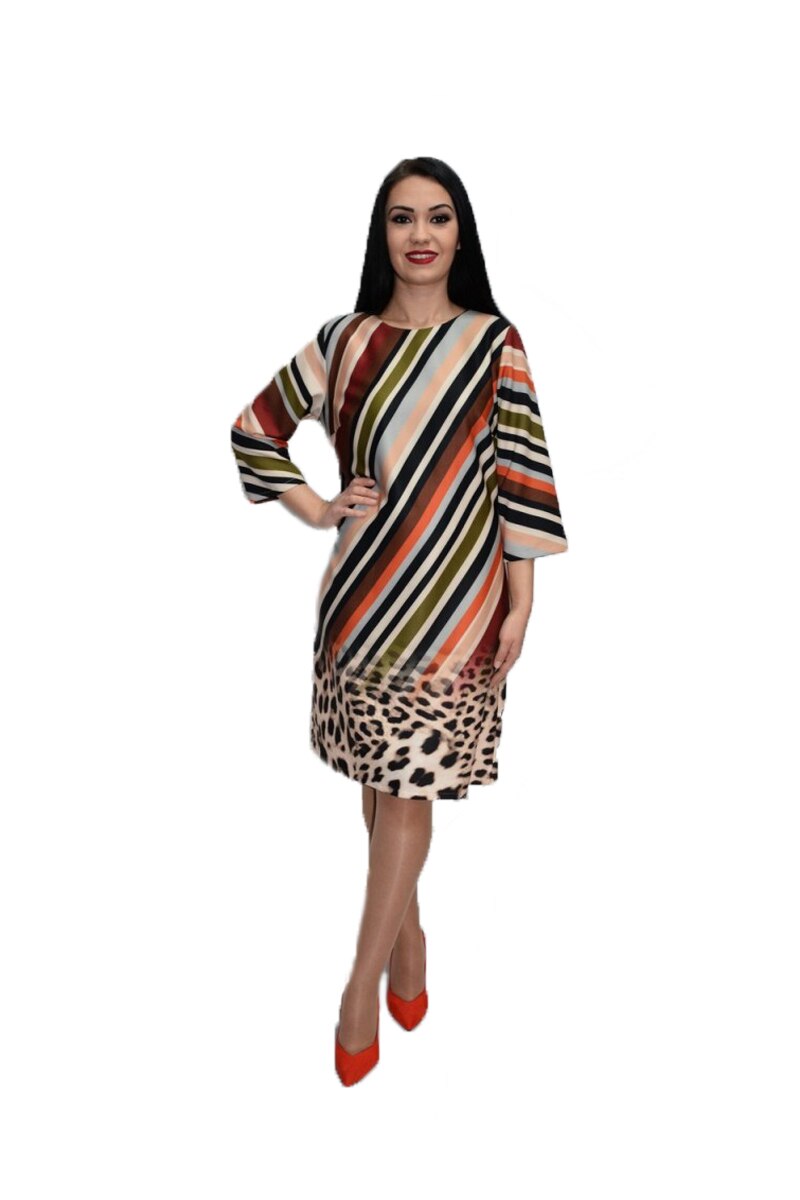 Rochie de zi cu dungi verticale, D&J Exclusive, Maro