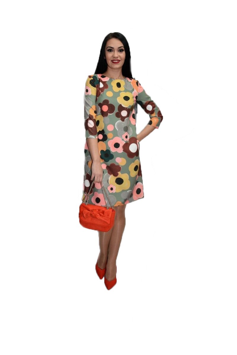 Rochie de zi cu design floral , D&J Exclusive, Gri
