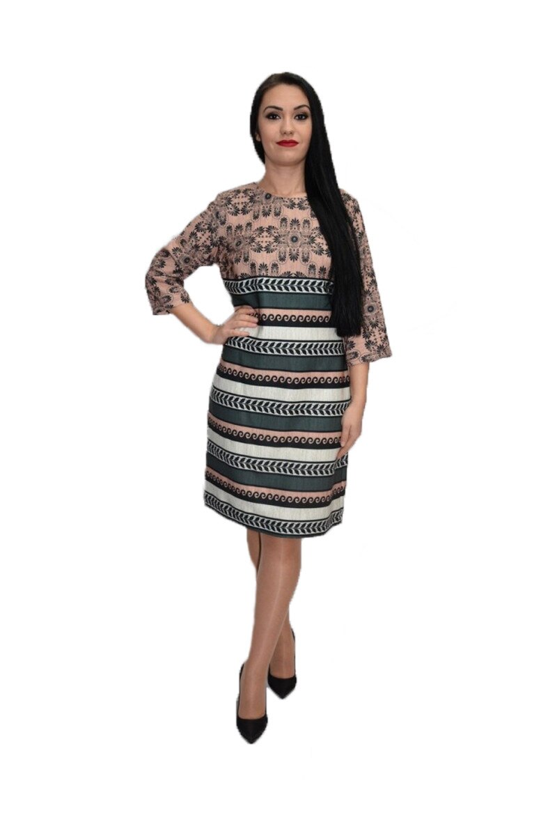 Rochie eleganta cu imprimeu gothic, D&J Exclusive, Gri/Roz