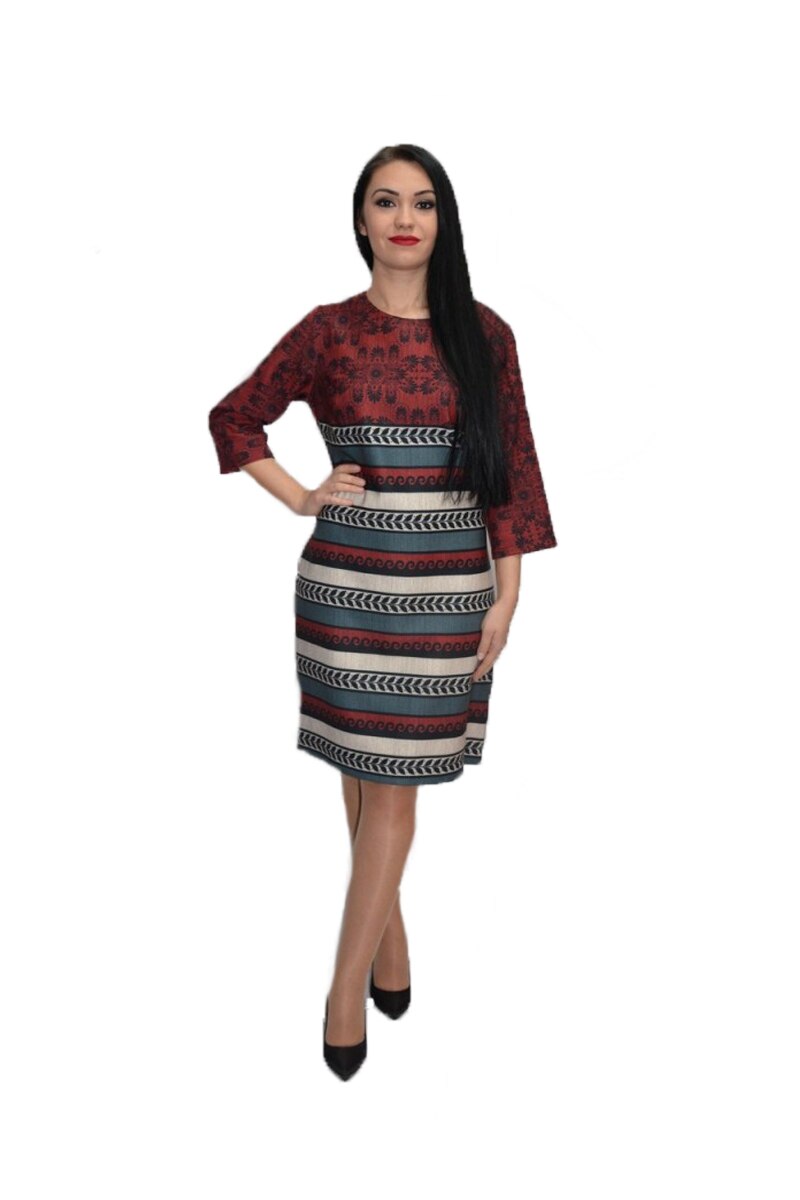 Rochie eleganta cu imprimeu gothic, D&J Exclusive, Visiniu