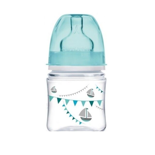 Biberon din polipropilena cu tetina din silicon 120 ml 0+ luni Canpol Babies 35/228T, Turcoaz