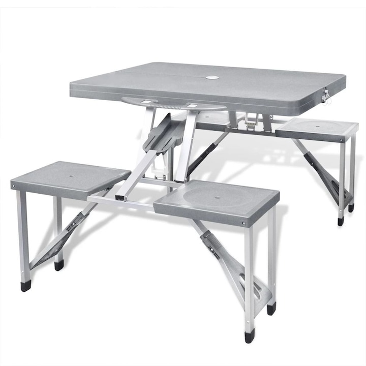 vidaXL sszecsukható kemping asztal készlet 4 alumínium szék világos szürke