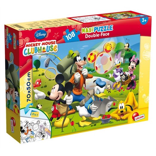 Puzzle Lisciani, Supermaxi cu 2 fete, Mickey - parcul de distractii. 108 piese