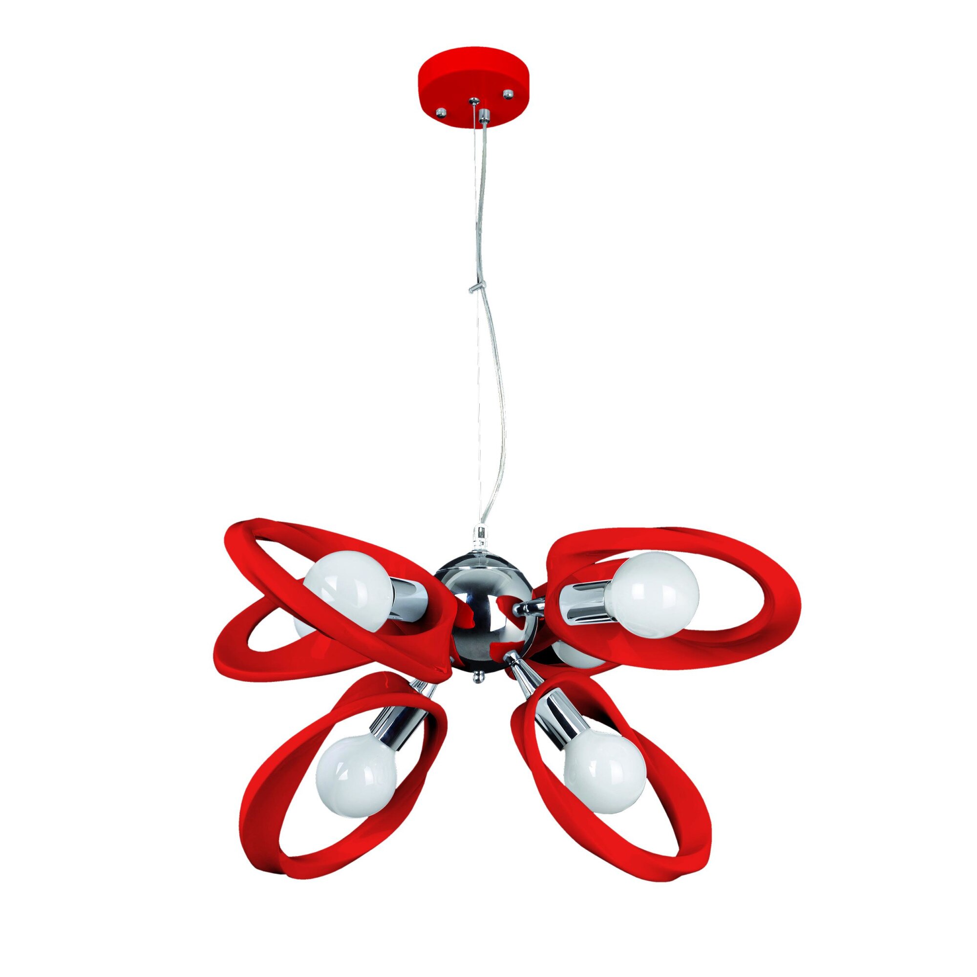 Candelabru ,,Emma'', 80 cm, 6 x 60W, Rosu/Crom