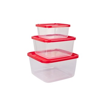 Set 3 cutii alimente, patrate, Fresco Keep Fresh 500 ml + 1,5 litri + 2,5 litri, rosii Set 3 cutii alimente, patrate, Fresco Keep Fresh 500 ml + 1,5 litri + 2,5 litri, rosii