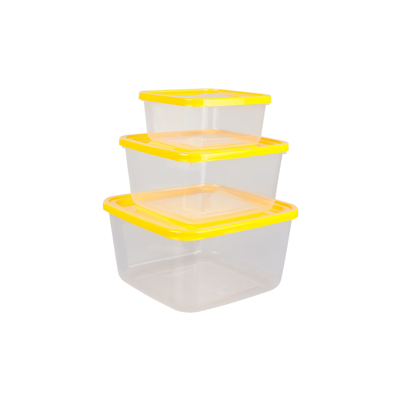 Set 3 cutii alimente, patrate, Fresco Keep Fresh 500 ml + 1,5 litri + 2,5 litri, galbene