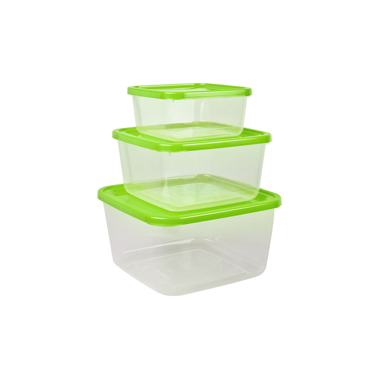 Set 3 cutii alimente, patrate, Fresco Keep Fresh 500 ml + 1,5 litri + 2,5 litri, verzi