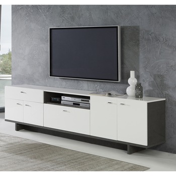 Comoda TV Kring Berlin, optic beton/alb, 209 x 60 x 42 cm. Comoda TV Kring Berlin, optic beton/alb, 209 x 60 x 42 cm.