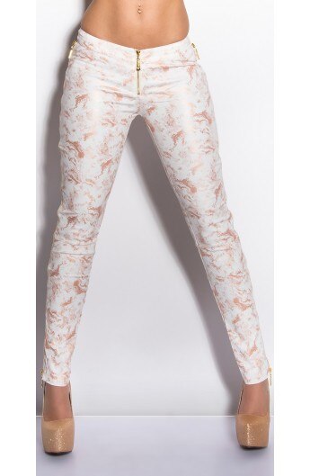 Pantaloni cu imprimeu auriu si fermoare decorative pe laterale,marime L