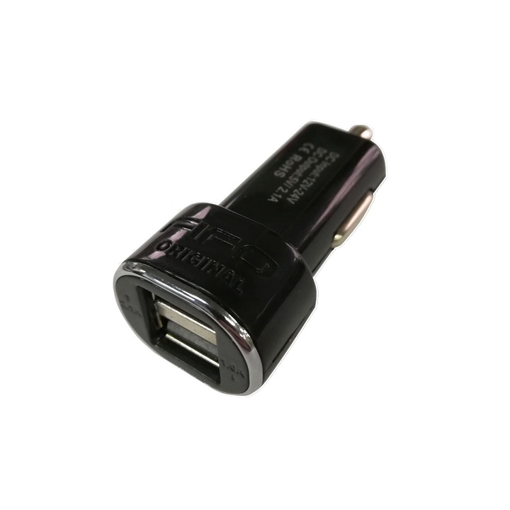 FIFO autós töltő, 2xUSB, 2.1A, 12 / 24V, fekete