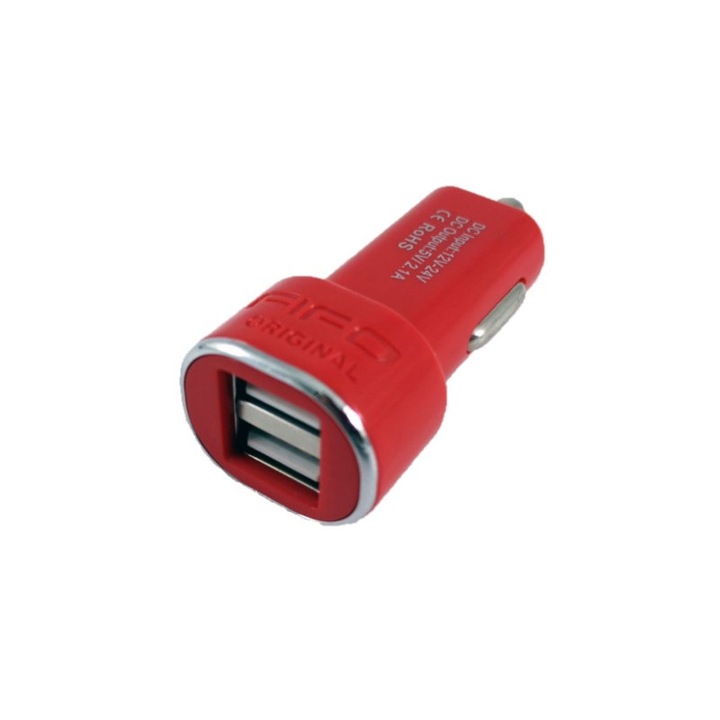 Fifo Autós töltő, 2xUSB, 2.1, 12 / 24V, piros