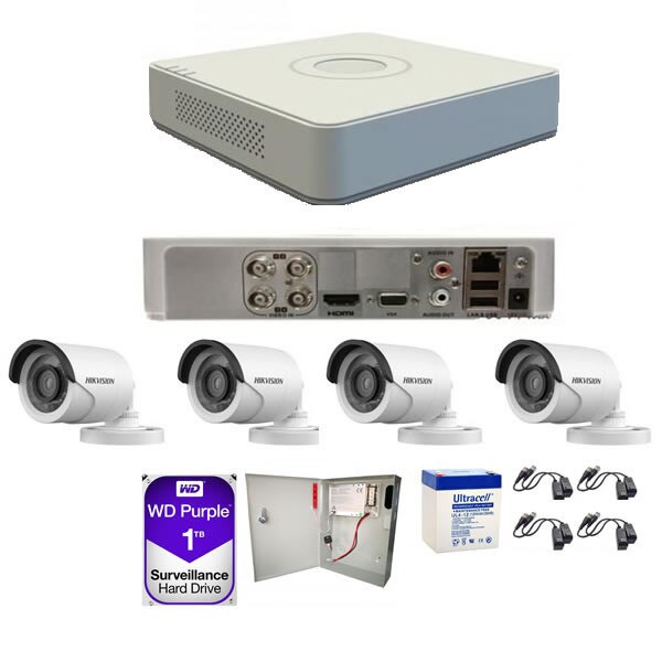 Kit Supraveghere 4 Camere Exterior/ Interior 1MP - 20m IR + DVR 4 canale