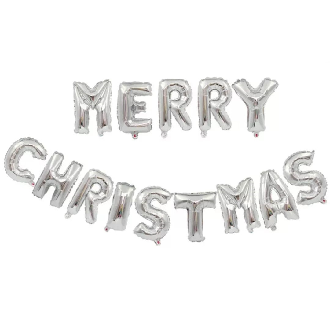Set Baloane Merry Christmas, argintiu, 41 cm
