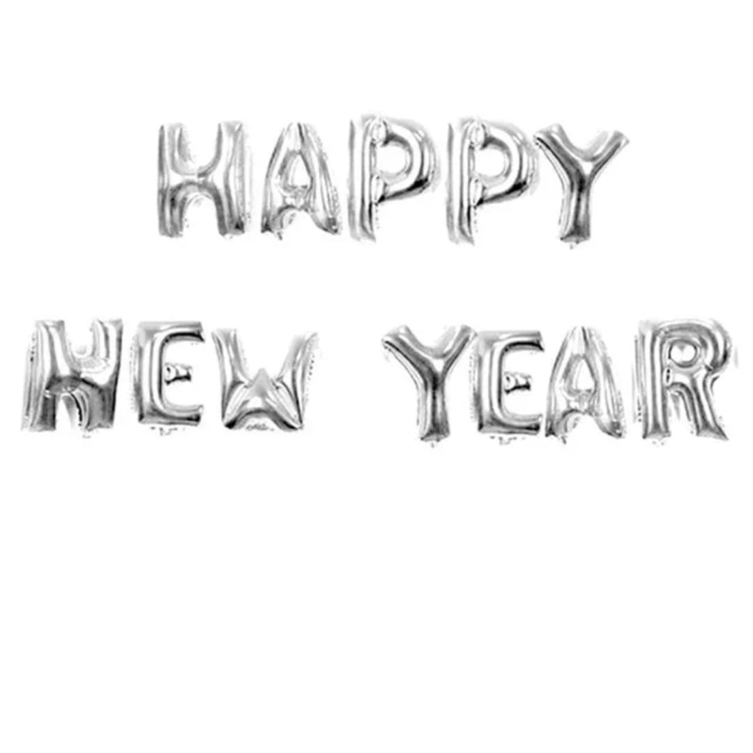 Set Balon Folie Happy New Year, argintiu, 105 cm