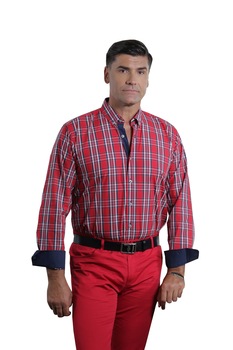 Camasa slim fit caro, barbati, BAROTTI, Rosu Camasa slim fit caro, barbati, BAROTTI, Rosu