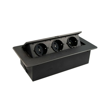 Priza incorporabila in blat dreptunghiulara Kombibox tripla, finisaj negru, 266x133 mm Priza incorporabila in blat dreptunghiulara Kombibox tripla, finisaj negru, 266x133 mm