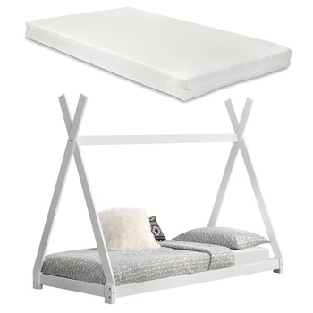 Pat copii Indira cu saltea, en.casa si neu.haus, pat 208 x 96 x 163 cm, saltea 90 x 200 cm, material design lemn de brad/ spuma rece antialergic/poliester, alb Pat copii Indira cu saltea, en.casa si neu.haus, pat 208 x 96 x 163 cm, saltea 90 x 200 cm, material design lemn de brad/ spuma rece antialergic/poliester, alb