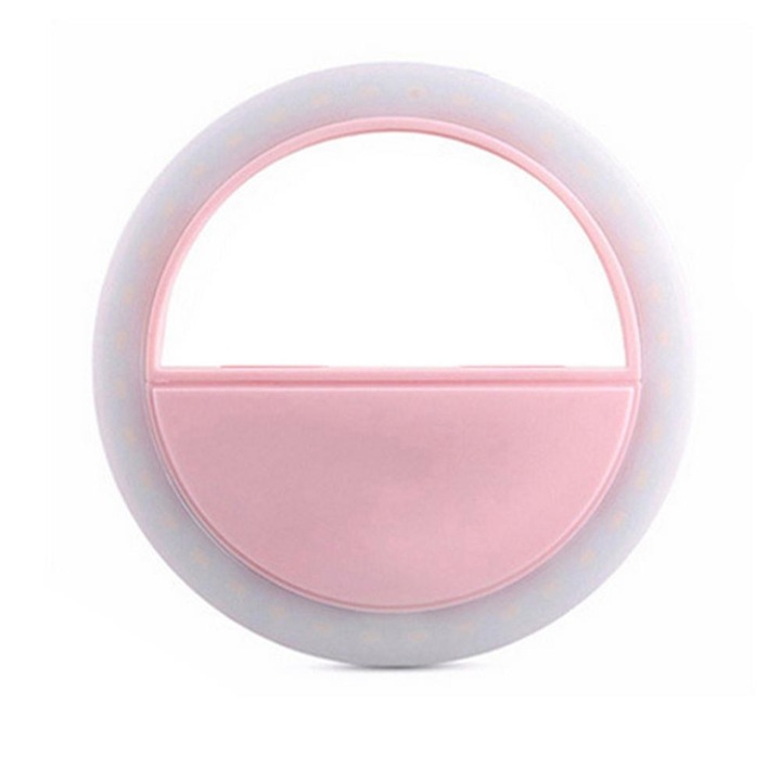 Светодиоден пръстен за селфи Furnizor Online, 3 интензивности, Розов