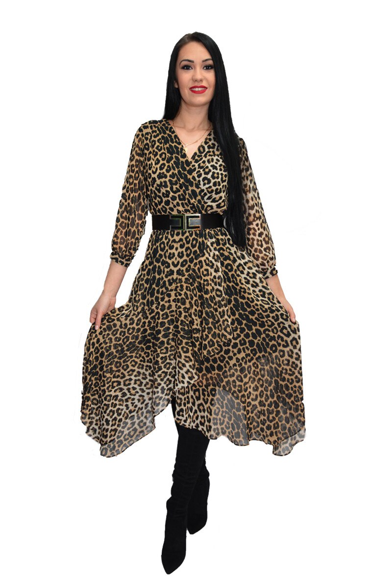 Rochie chic cu design asimetric, D&J Exclusive, Animal Print